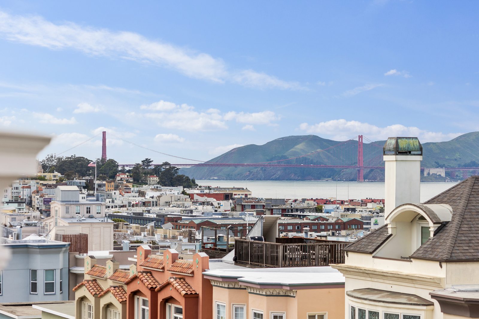 Rooftops of San Francisco with the Golden Gate Bridge