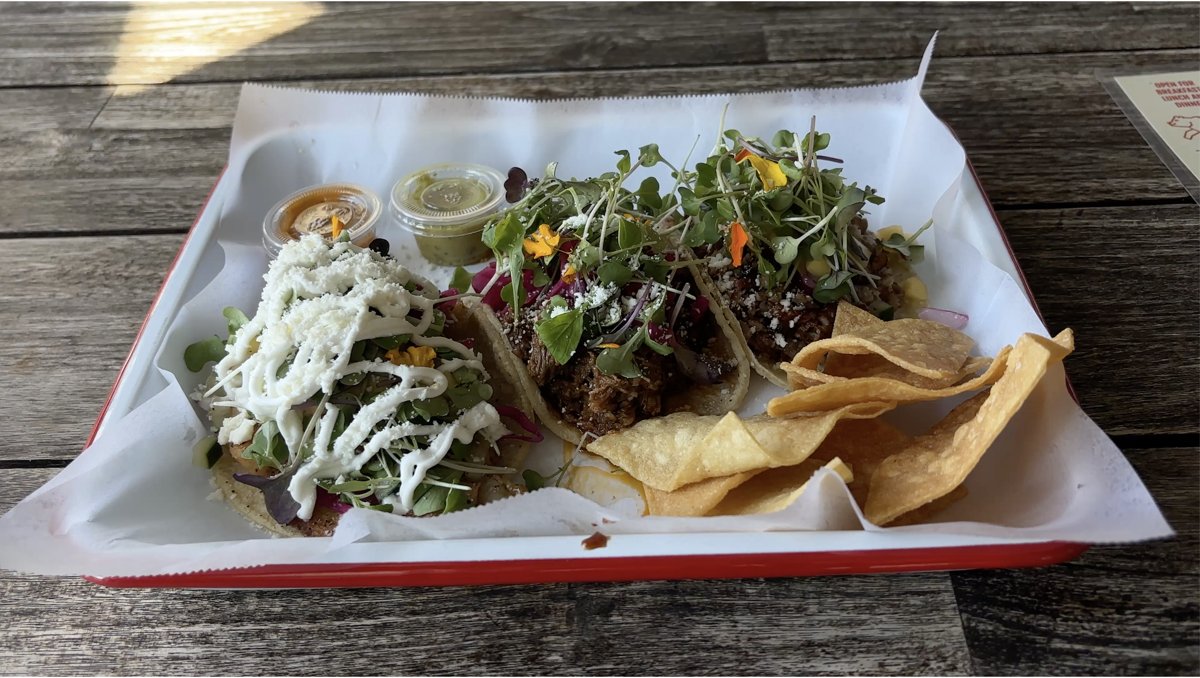 Duck taco and fish taco at Frank Grizzly's in Bayview